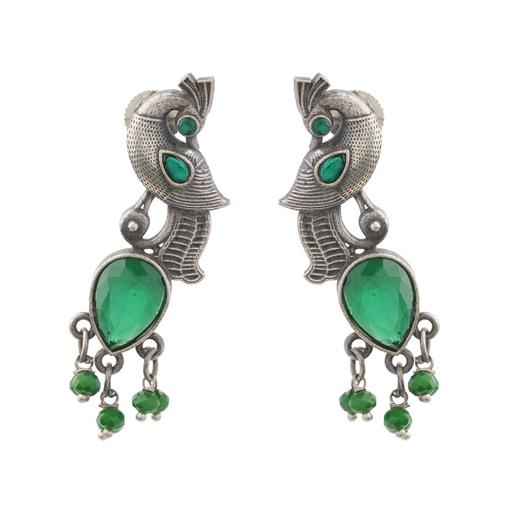 Morisha- Silver Brass Stone-Studded dangler earrings(Green)