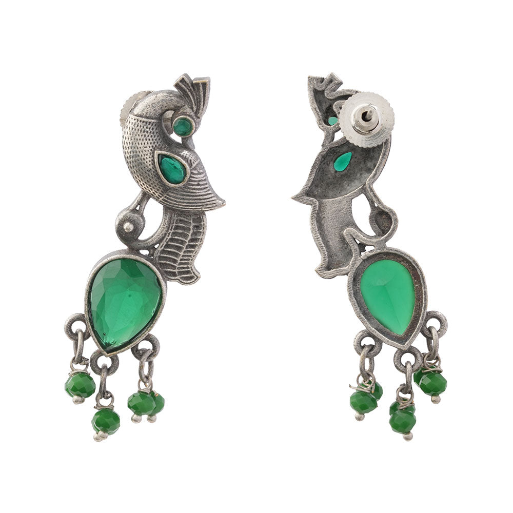 Morisha- Silver Brass Stone-Studded dangler earrings(Green)