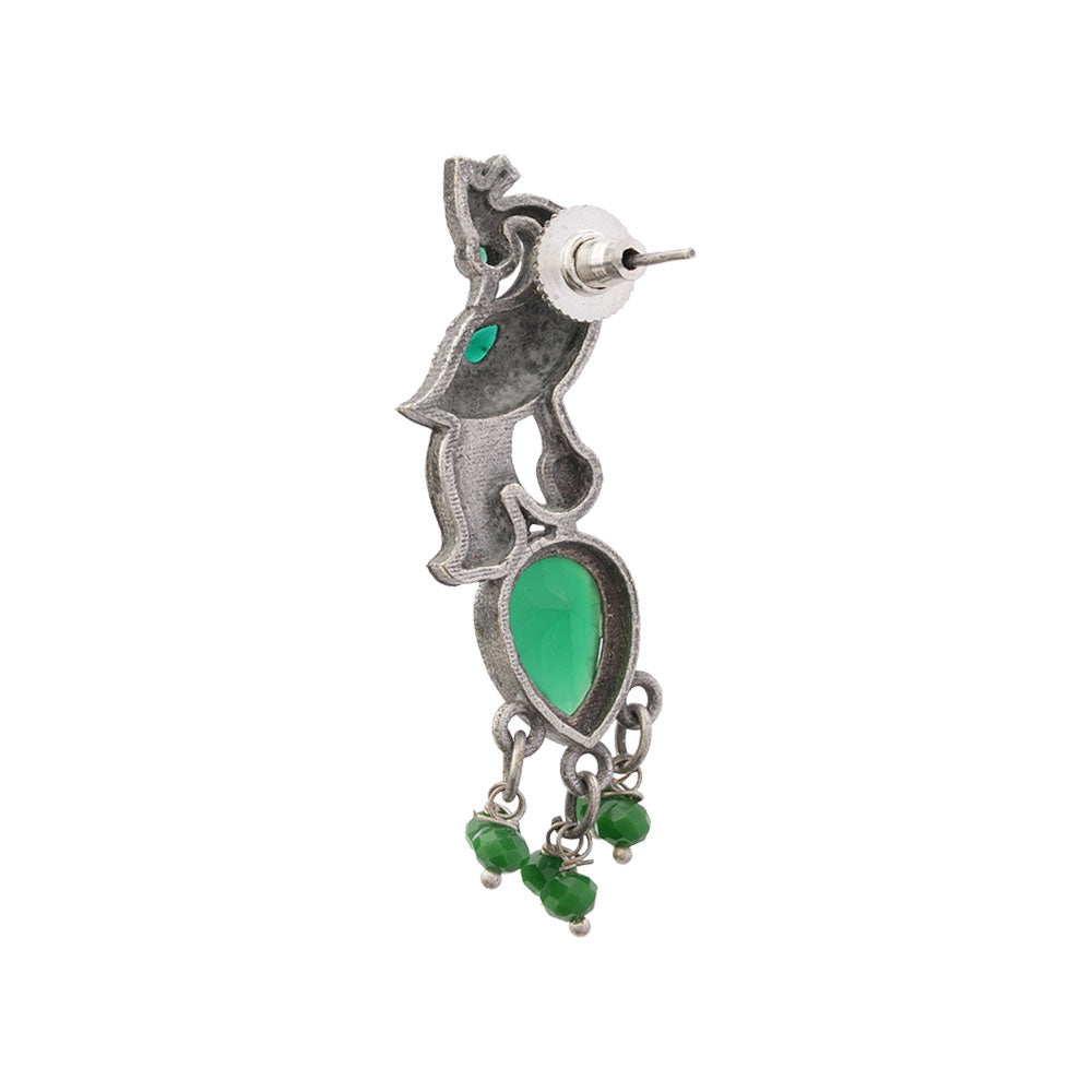 Morisha- Silver Brass Stone-Studded dangler earrings(Green)