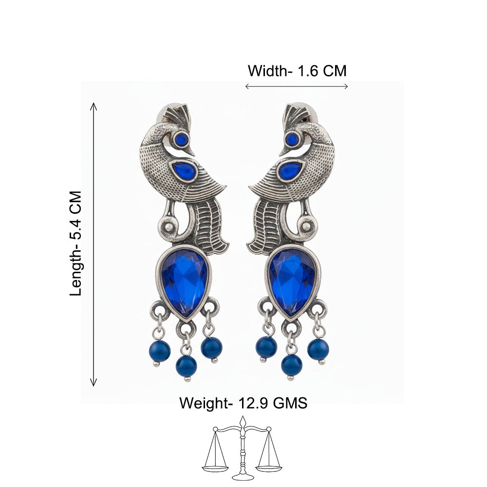 Morisha- Silver Brass Stone-Studded dangler earrings(Blue)