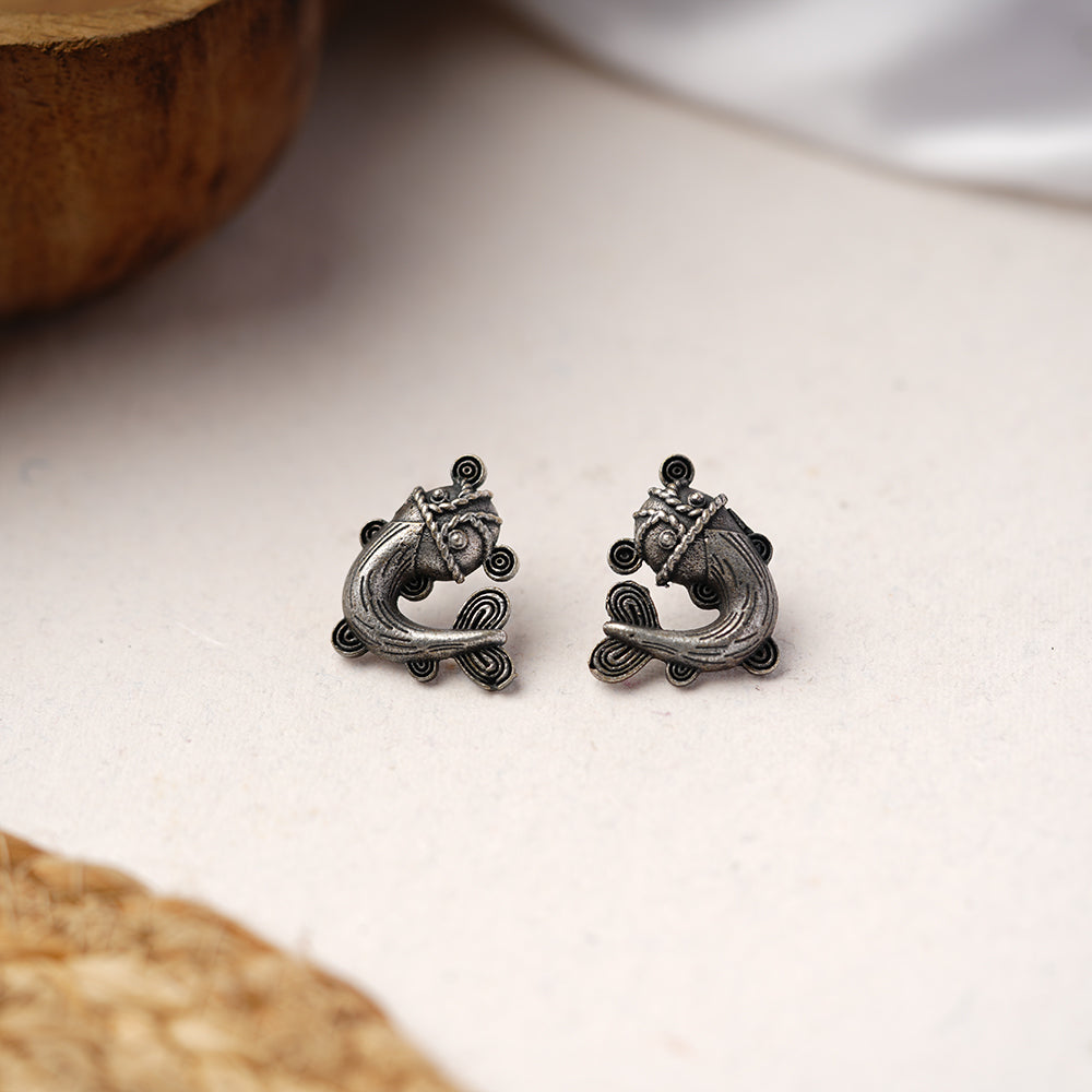 Hastidant- Silver Brass oxidised stud earrings