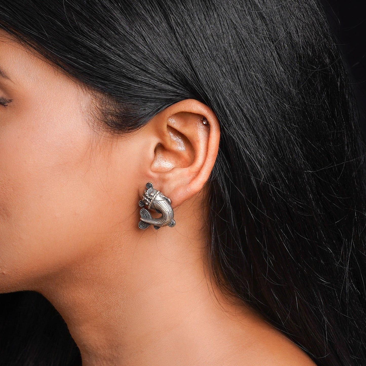 Hastidant- Silver Brass oxidised stud earrings