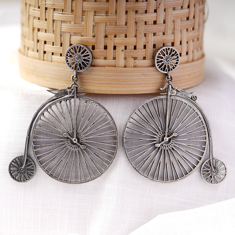 RatnaChakra- Silver Brass Oxidised dangler earrings