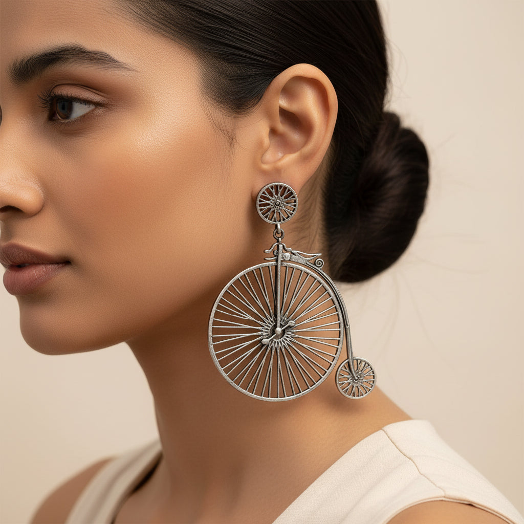 RatnaChakra- Silver Brass Oxidised dangler earrings