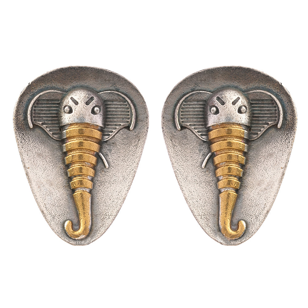 Gajmukh- Silver Brass Oxidised stud Earrings