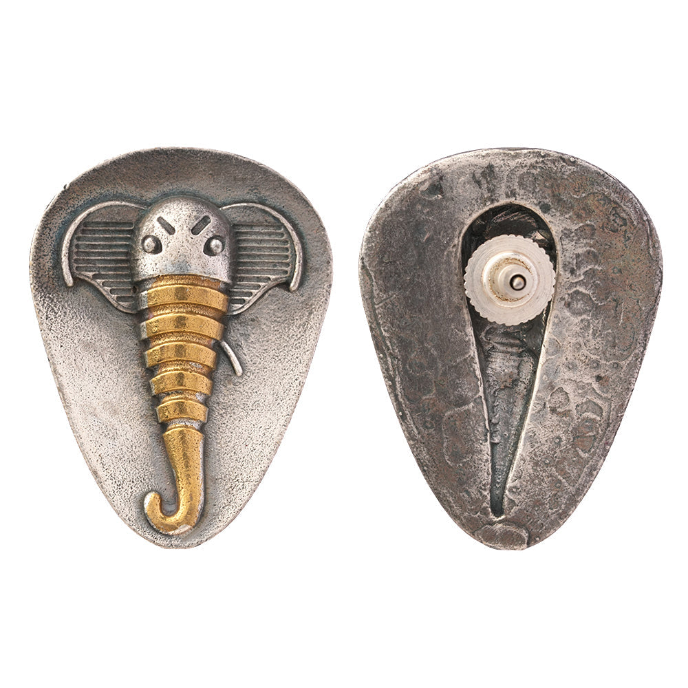 Gajmukh- Silver Brass Oxidised stud Earrings