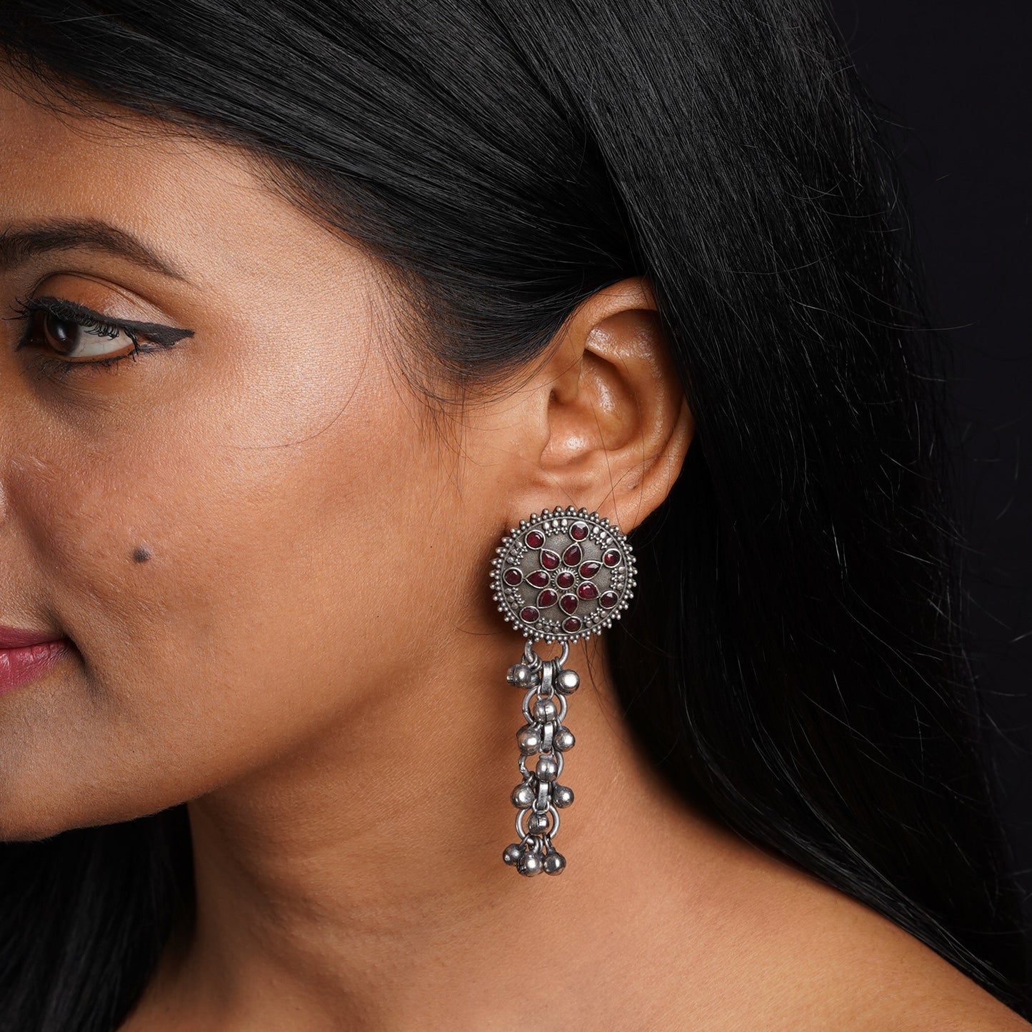 Shyamrekha- Silver Brass ghunghroo dangler earrings
