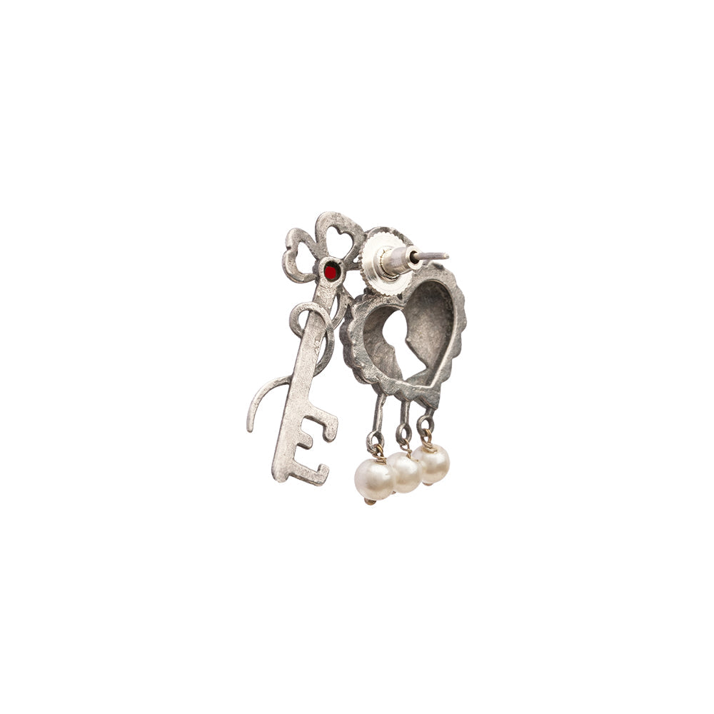 Kunjika- Silver Brass Oxidised dangler earrings(Red)