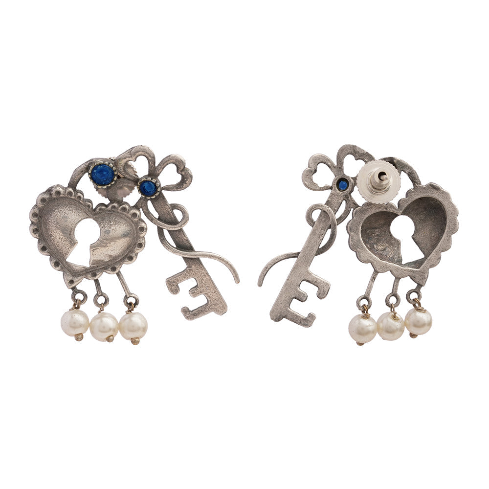 Kunjika- Silver Brass Oxidised dangler earrings (Blue)