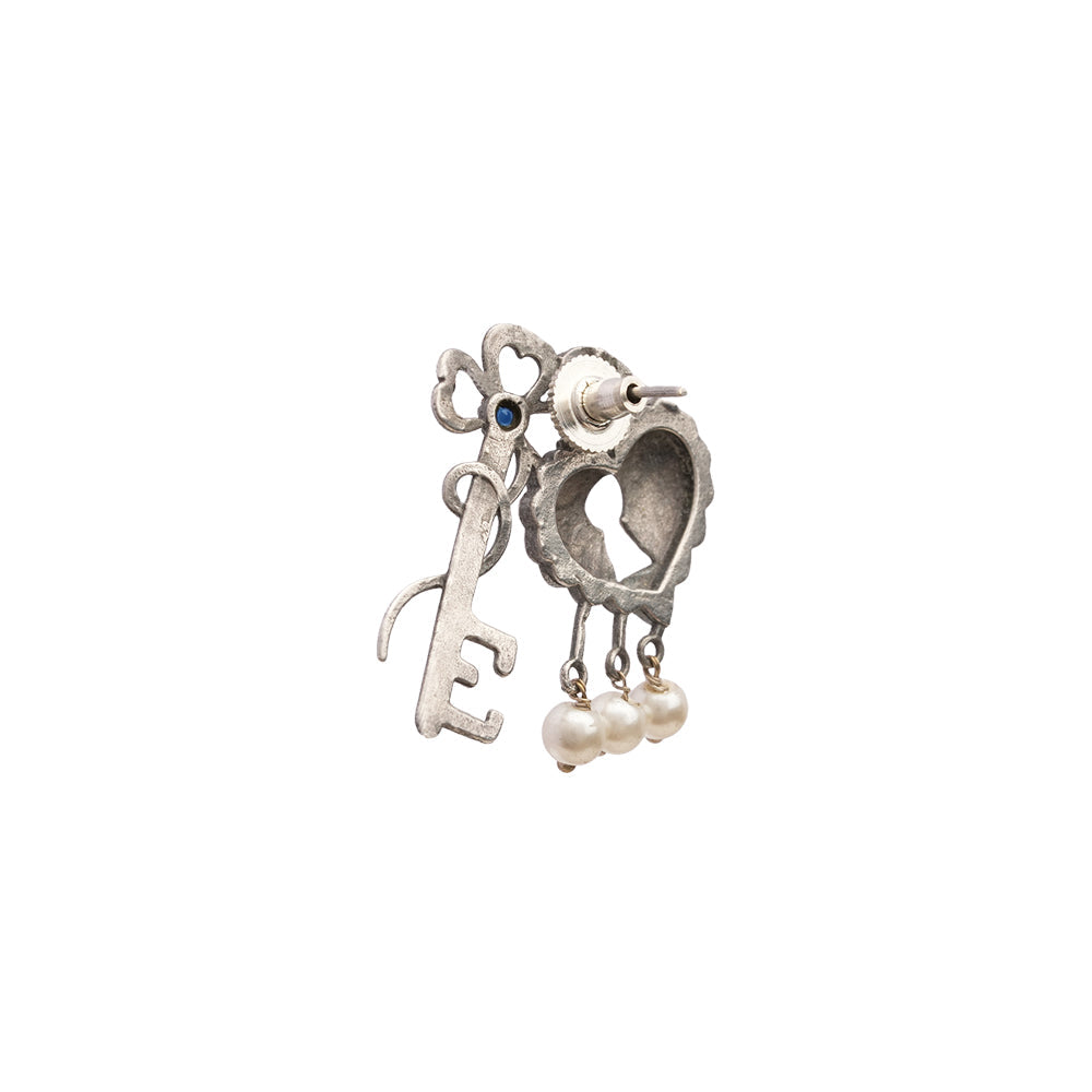 Kunjika- Silver Brass Oxidised dangler earrings (Blue)
