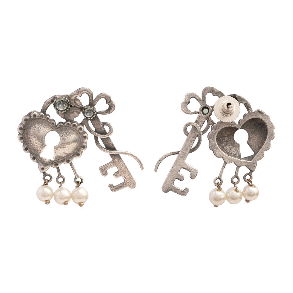 Kunjika- Silver Brass Oxidised dangler earrings (White)