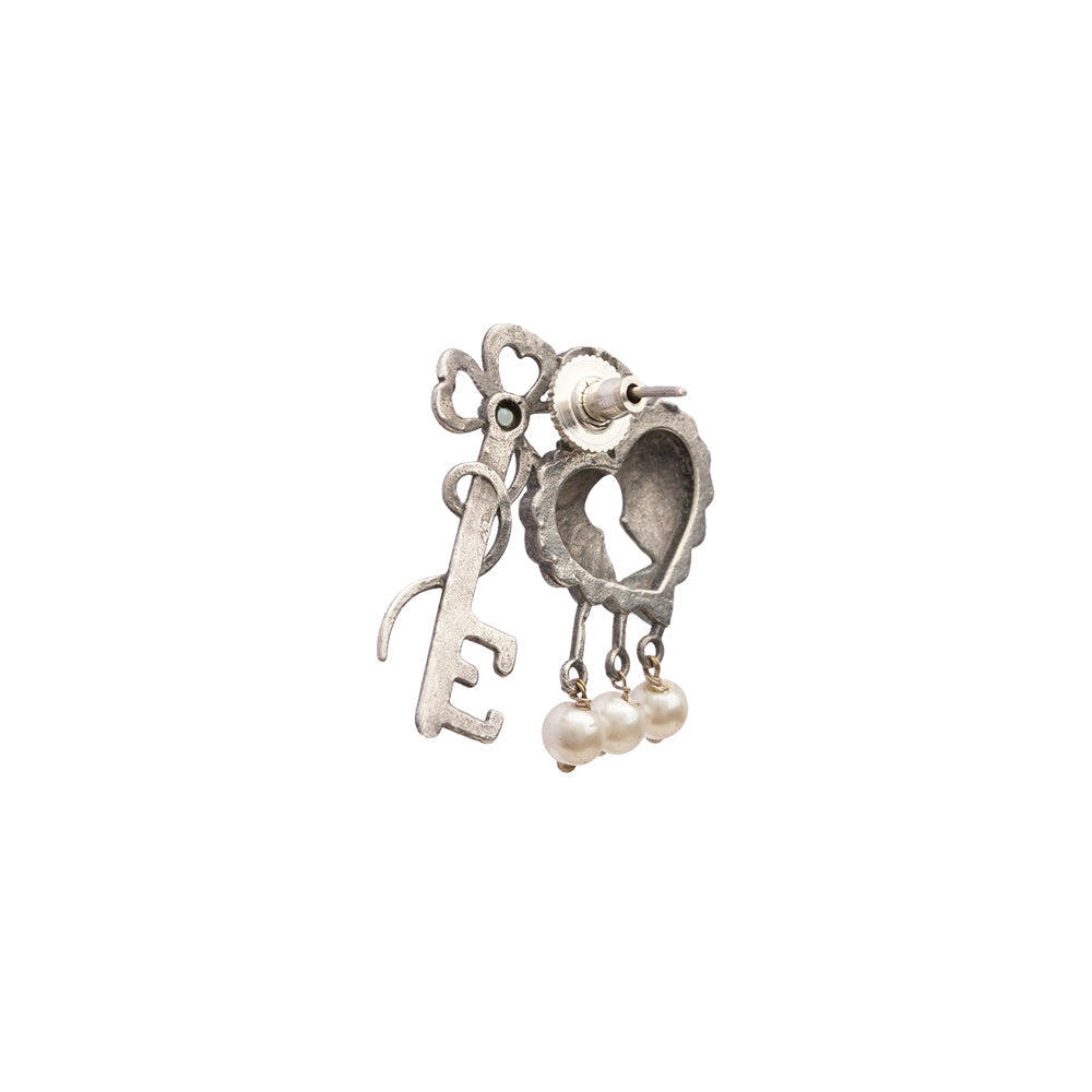 Kunjika- Silver Brass Oxidised dangler earrings (White)