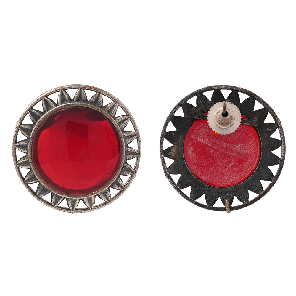 Manikya- Silver Brass Stone-Studded Stud Earrings(Red)