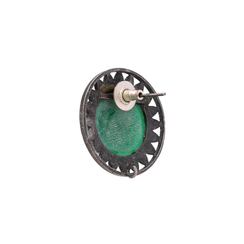 Manikya- Silver Brass Stone-Studded Stud Earrings(Green)
