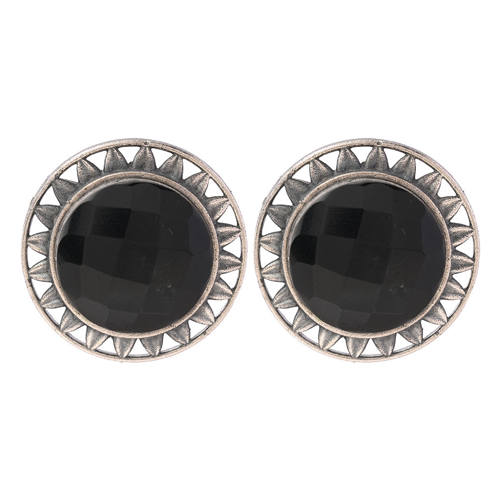 Manikya- Silver Brass Stone-Studded Stud Earrings(Black)