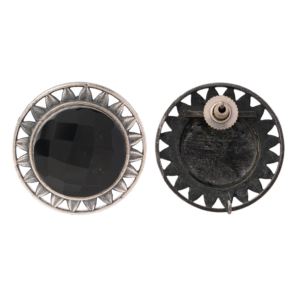 Manikya- Silver Brass Stone-Studded Stud Earrings(Black)
