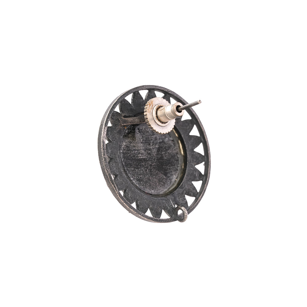 Manikya- Silver Brass Stone-Studded Stud Earrings(Black)