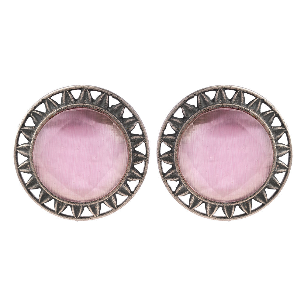 Manikya- Silver Brass Stone-Studded Stud Earrings(Pink)