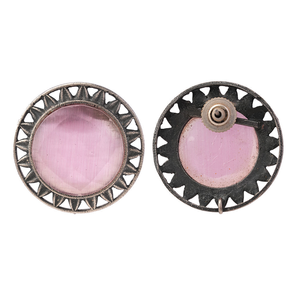 Manikya- Silver Brass Stone-Studded Stud Earrings(Pink)