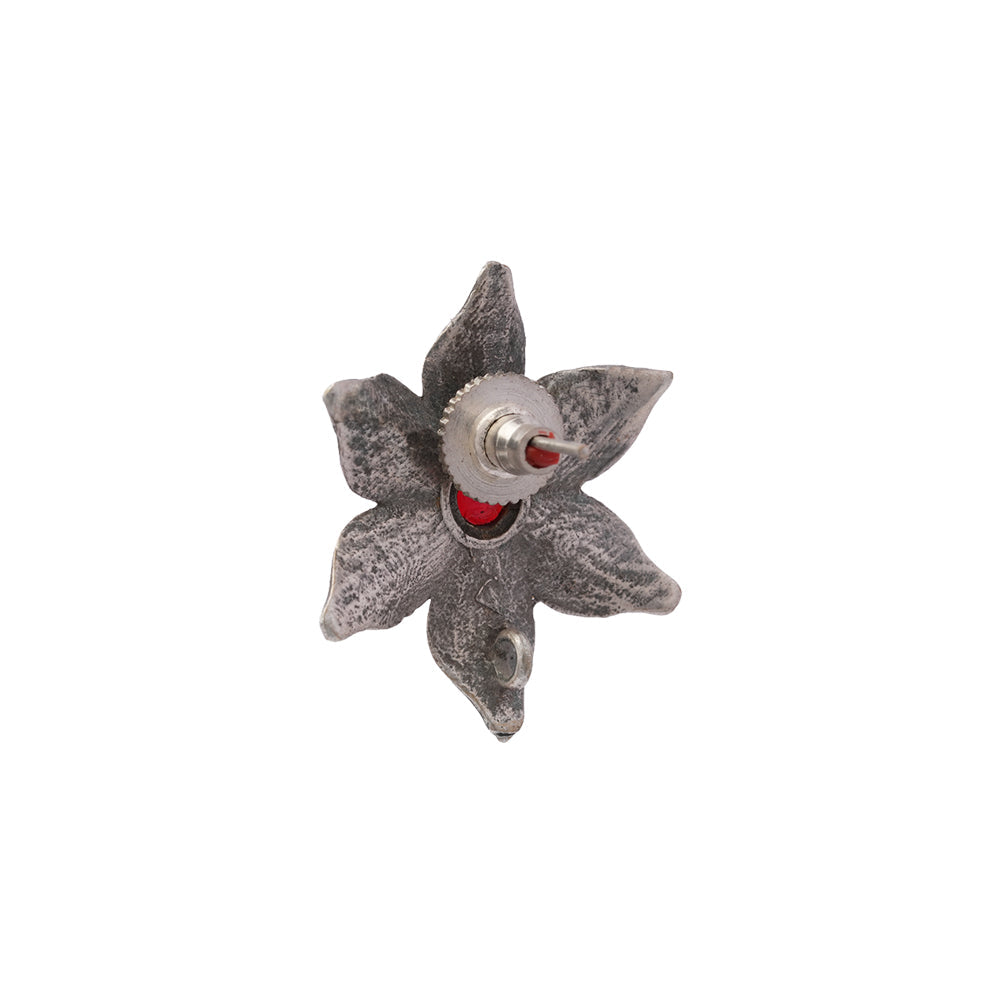 Juhi- Silver Brass Stone-Studded Stud Earrings(Red)