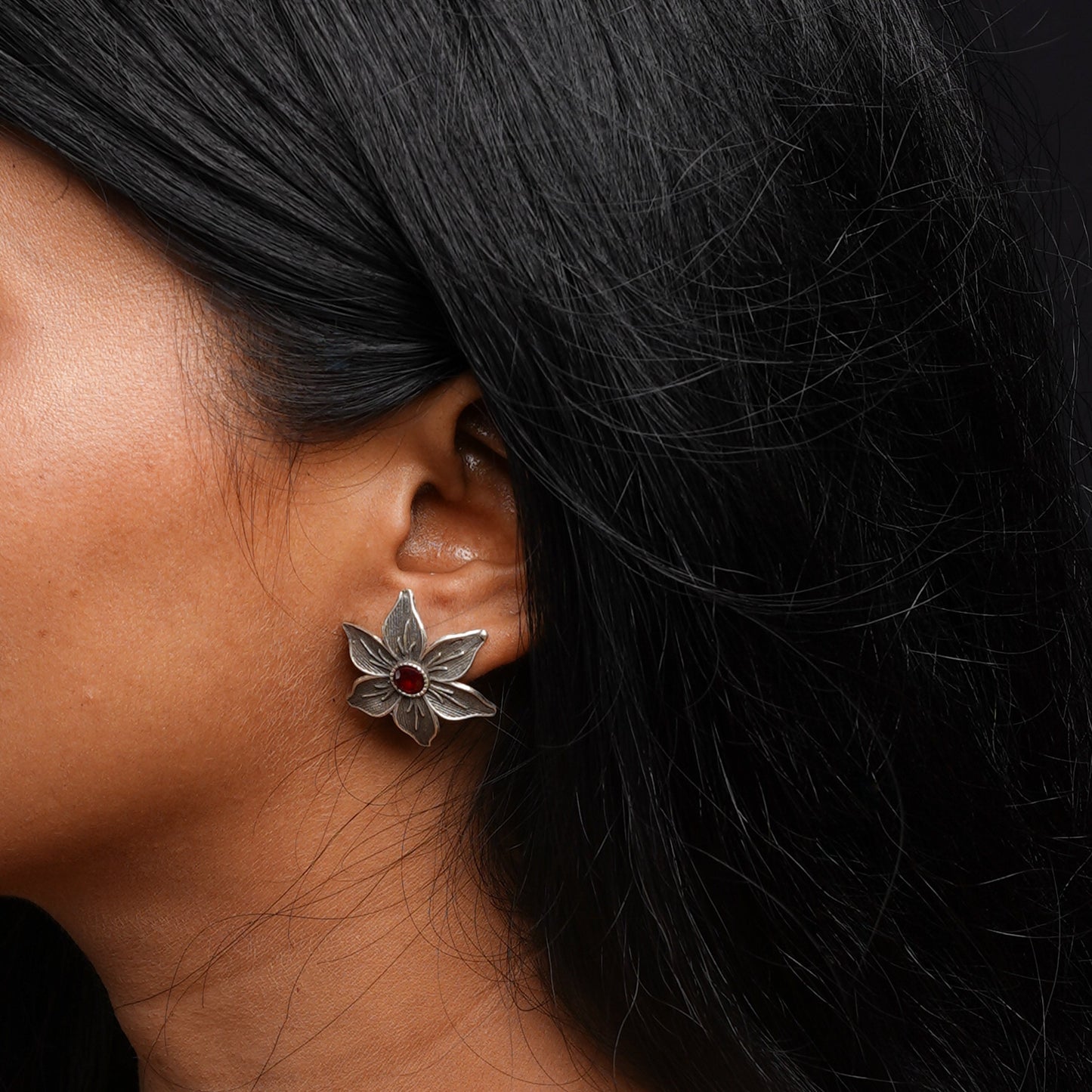 Juhi- Silver Brass Stone-Studded Stud Earrings
