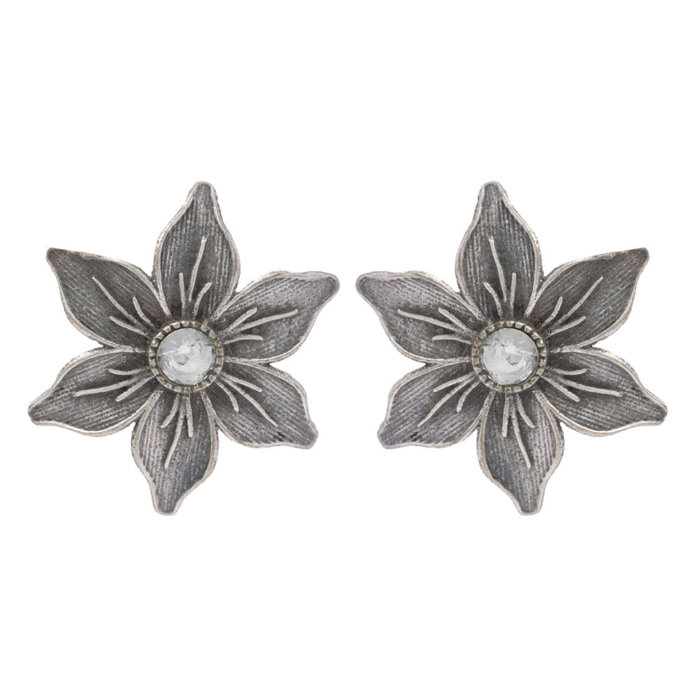 Juhi- Silver Brass Stone-Studded Stud Earrings(White)