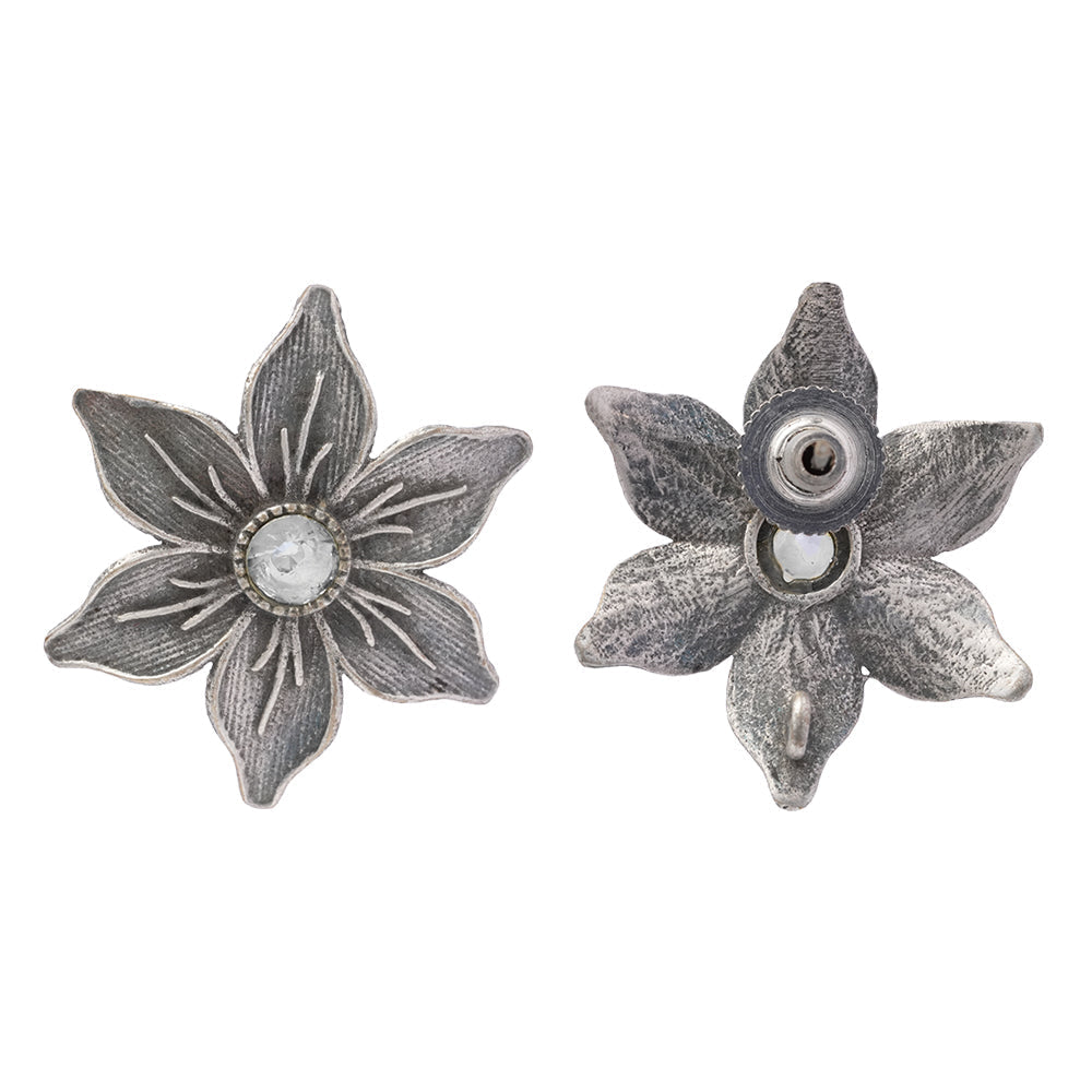 Juhi- Silver Brass Stone-Studded Stud Earrings(White)