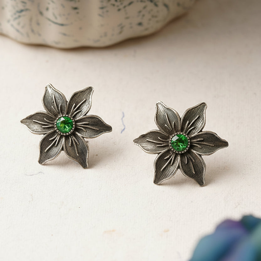 Juhi- Silver Brass Stone-Studded Stud Earrings
