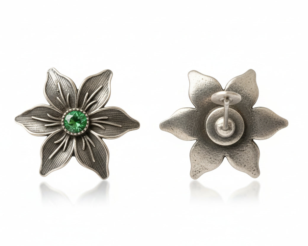 Juhi- Silver Brass Stone-Studded Stud Earrings