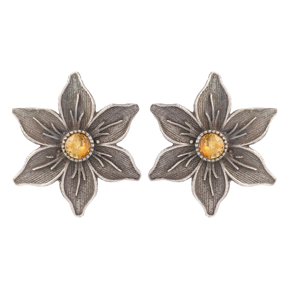 Juhi- Silver Brass Stone-Studded Stud Earrings(Yellow)