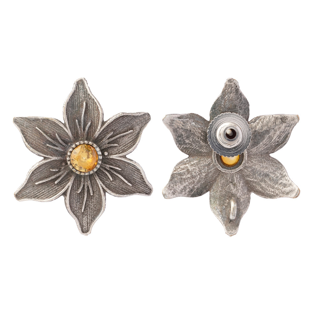 Juhi- Silver Brass Stone-Studded Stud Earrings(Yellow)