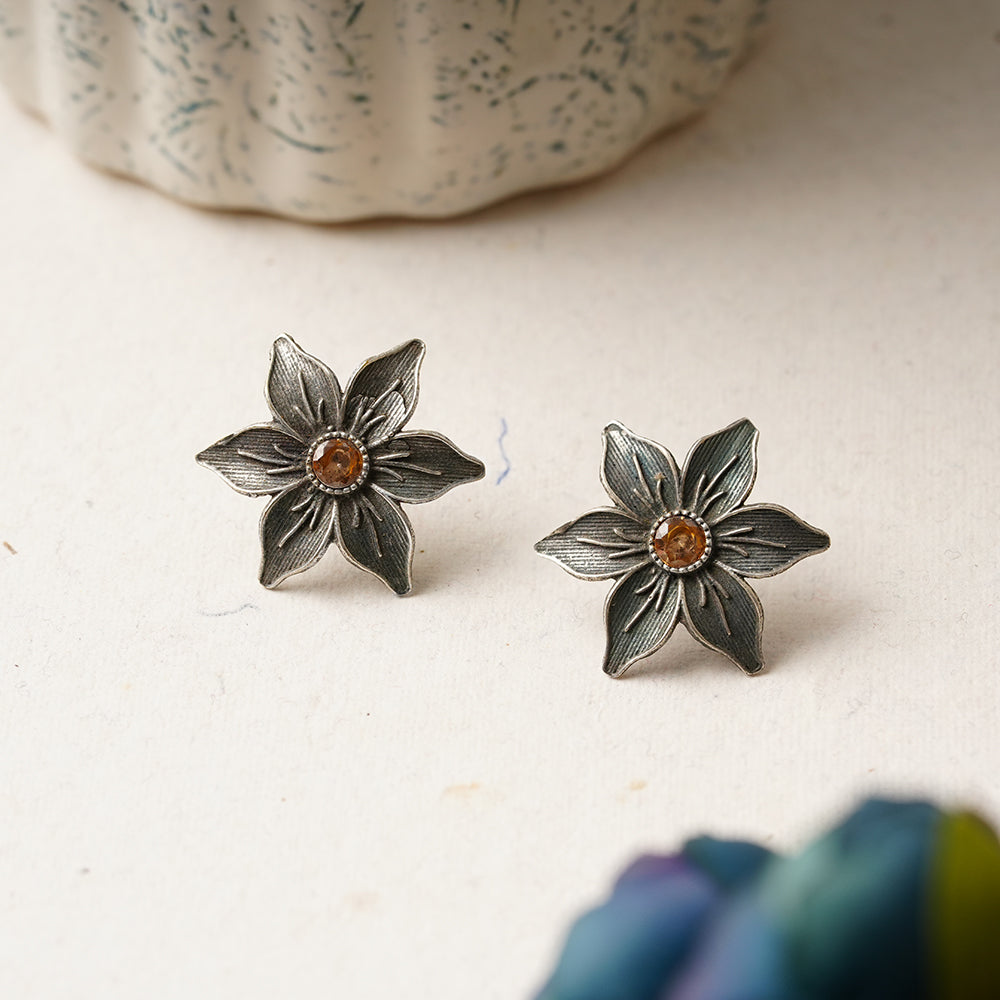 Juhi- Silver Brass Stone-Studded Stud Earrings