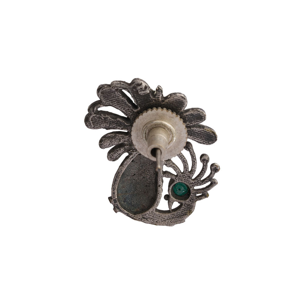 Ananasika- Silver Brass Stone-Studded Stud Earrings(Green)