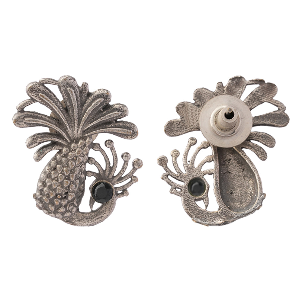 Ananasika- Silver Brass Stone-Studded Stud Earrings(Black)
