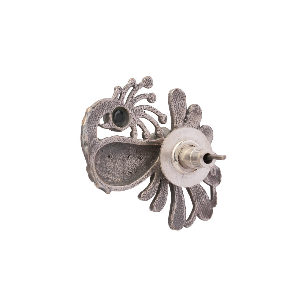 Ananasika- Silver Brass Stone-Studded Stud Earrings(Black)