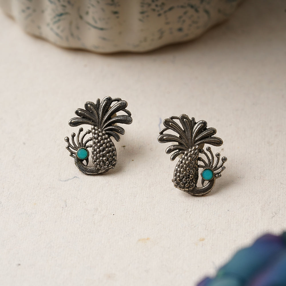 Morni- Silver Brass Stone-Studded Stud Earrings