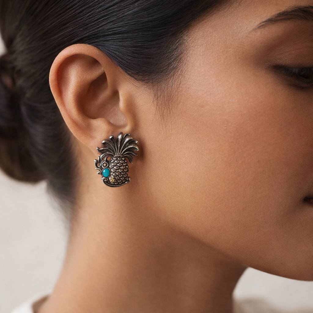 Morni- Silver Brass Stone-Studded Stud Earrings