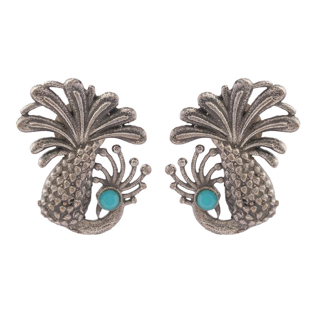 Morni- Silver Brass Stone-Studded Stud Earrings