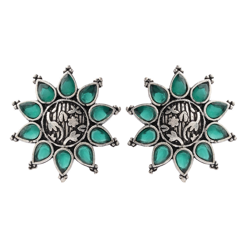 Kamala-Silver Brass Stone-Studded Stud Earrings