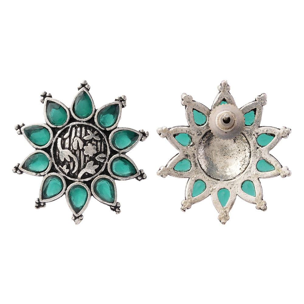 Kamala-Silver Brass Stone-Studded Stud Earrings