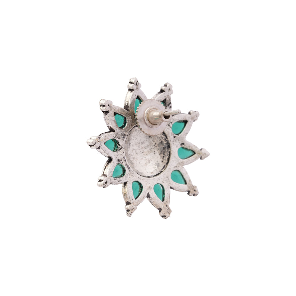 Kamala-Silver Brass Stone-Studded Stud Earrings