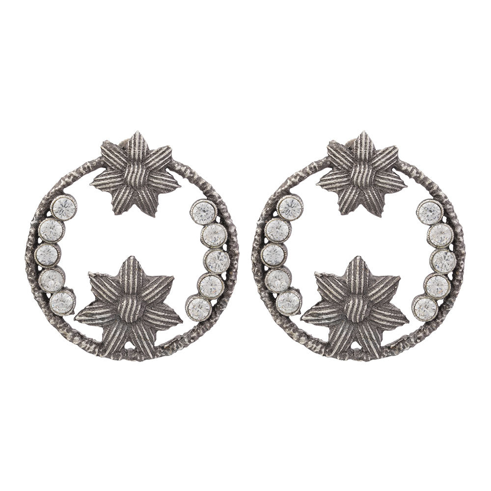 JhilmilPhool- Silver Brass Oxidised stud earrings