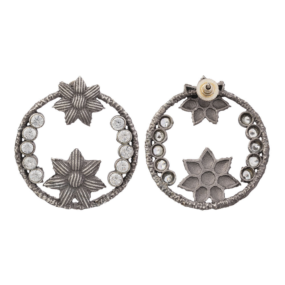 JhilmilPhool- Silver Brass Oxidised stud earrings