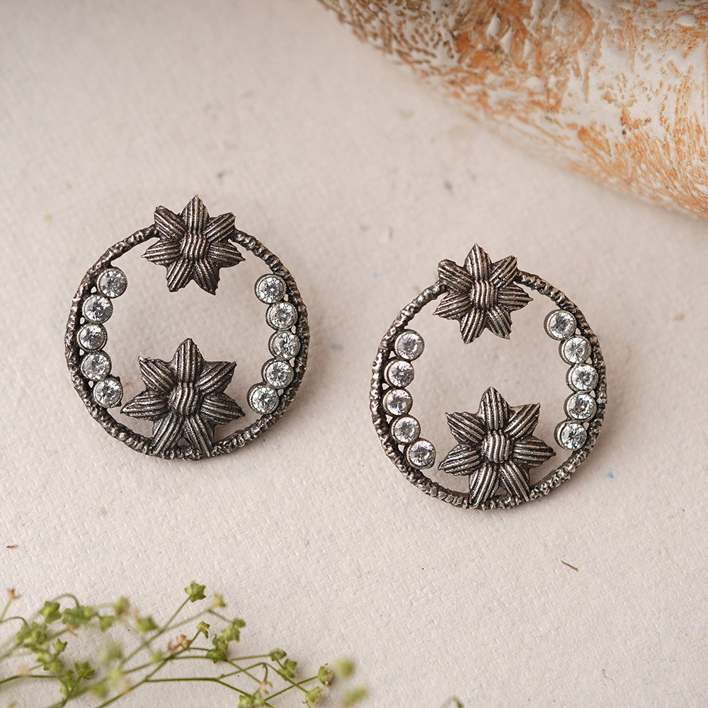 JhilmilPhool- Silver Brass Oxidised stud earrings