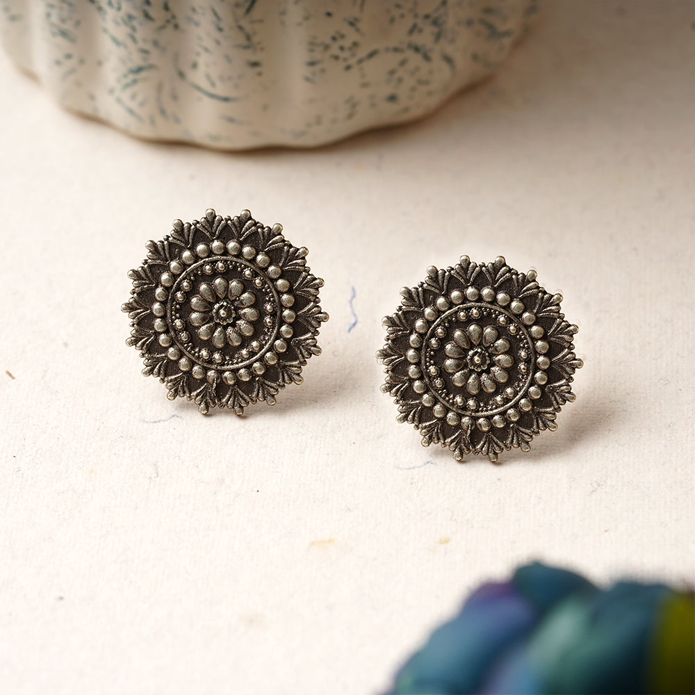 RajatPhool- Silver Brass Oxidised Stud Earrings
