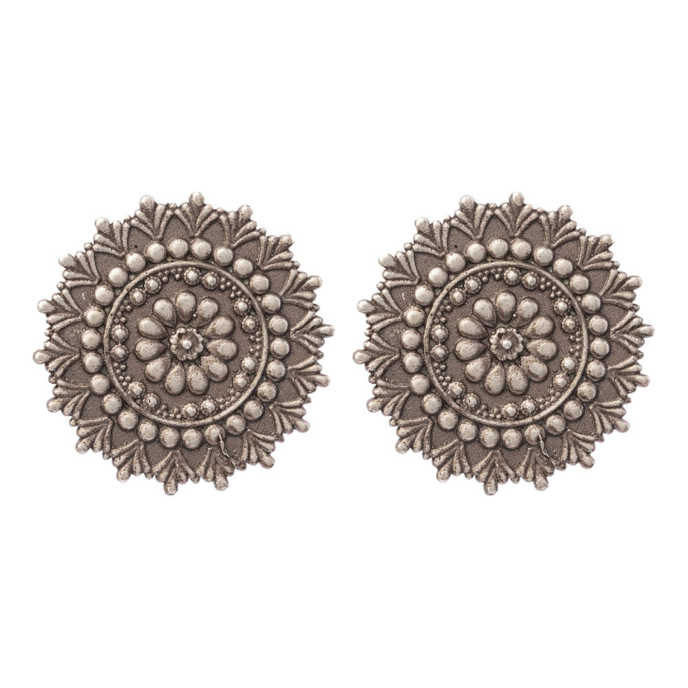 RajatPhool- Silver Brass Oxidised Stud Earrings