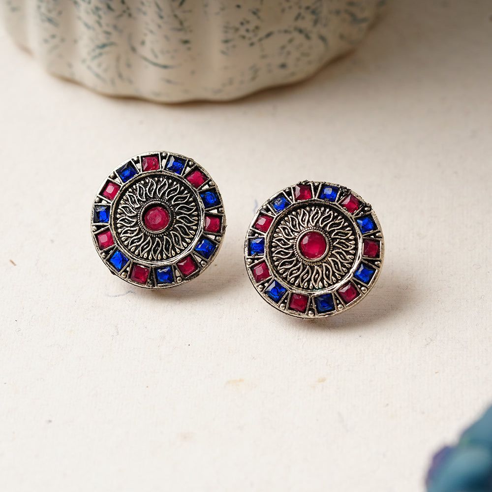 Rangini- Silver Brass Stone-Studded Stud Earrings