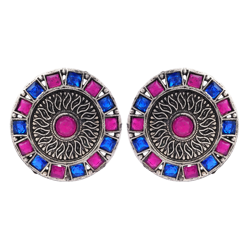 Rangini- Silver Brass Stone-Studded Stud Earrings