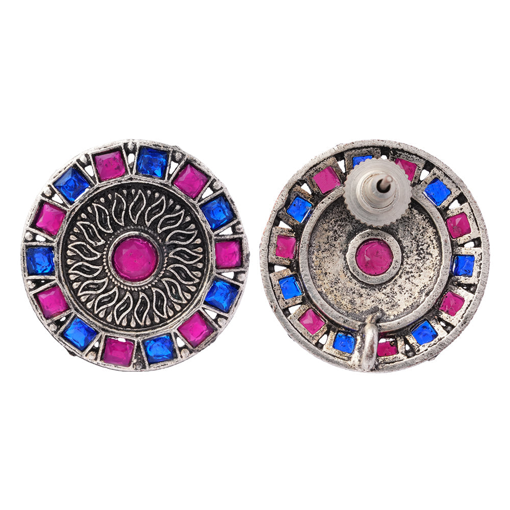 Rangini- Silver Brass Stone-Studded Stud Earrings