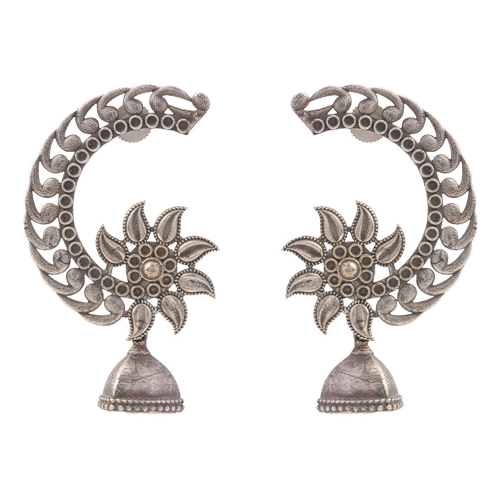 Chandphool- Silver Brass Oxidised Jhumka Earrings